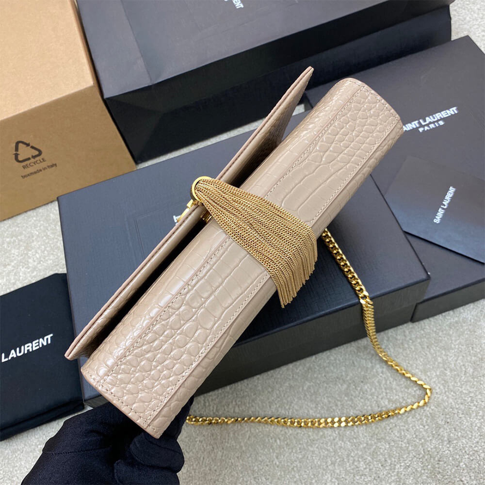 YSL kate medium tassel in crocodile-embossed leather