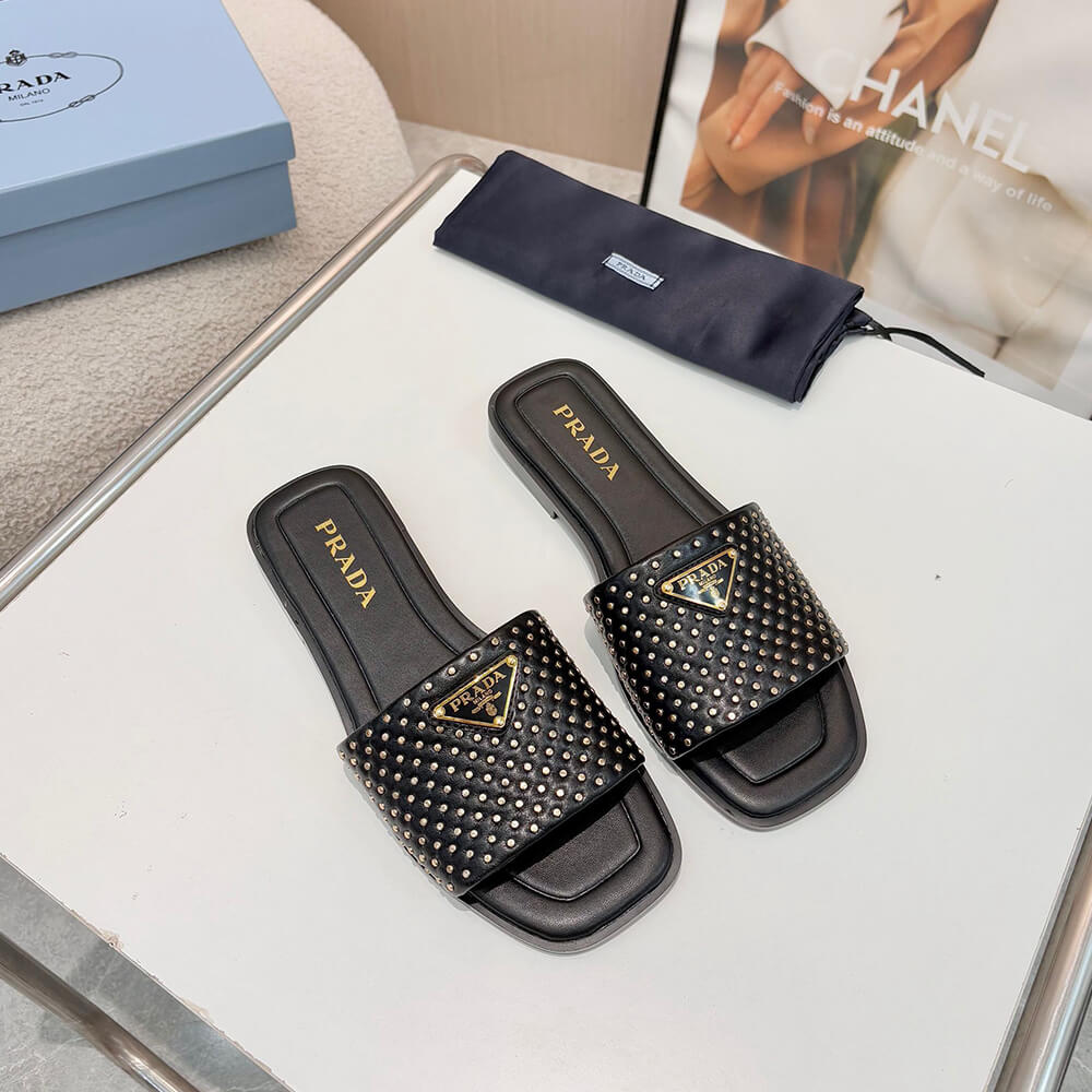 Prada Nappa leather slides with studs