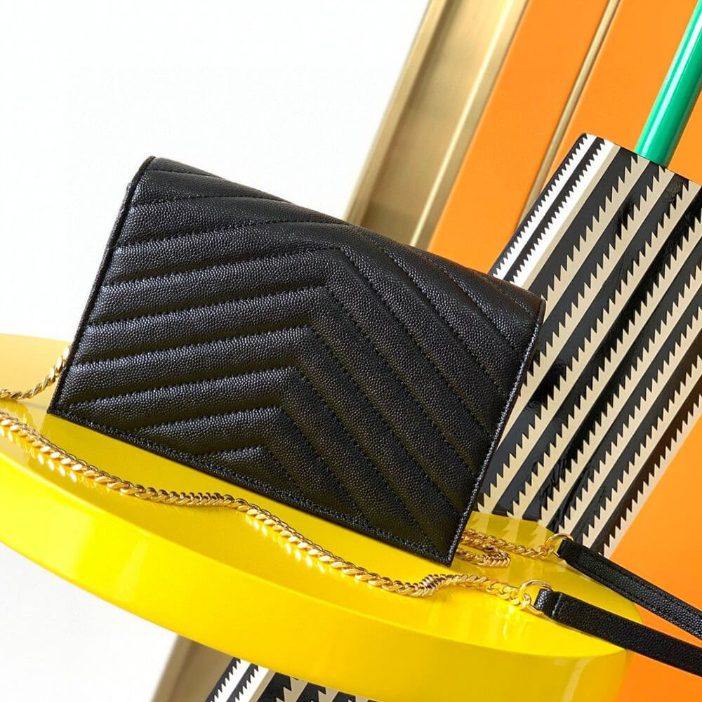 YSL cassandre envelope chain wallet in grain de poudre leather(High-end Grade)