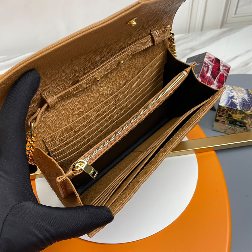 YSL classic cassandre chain wallet in grain de poudre leather