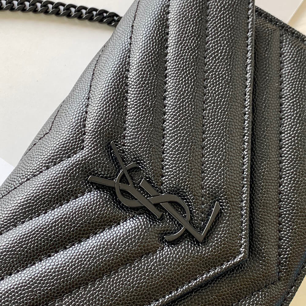 YSL cassandre envelope chain wallet in grain de poudre leather(High-end Grade)