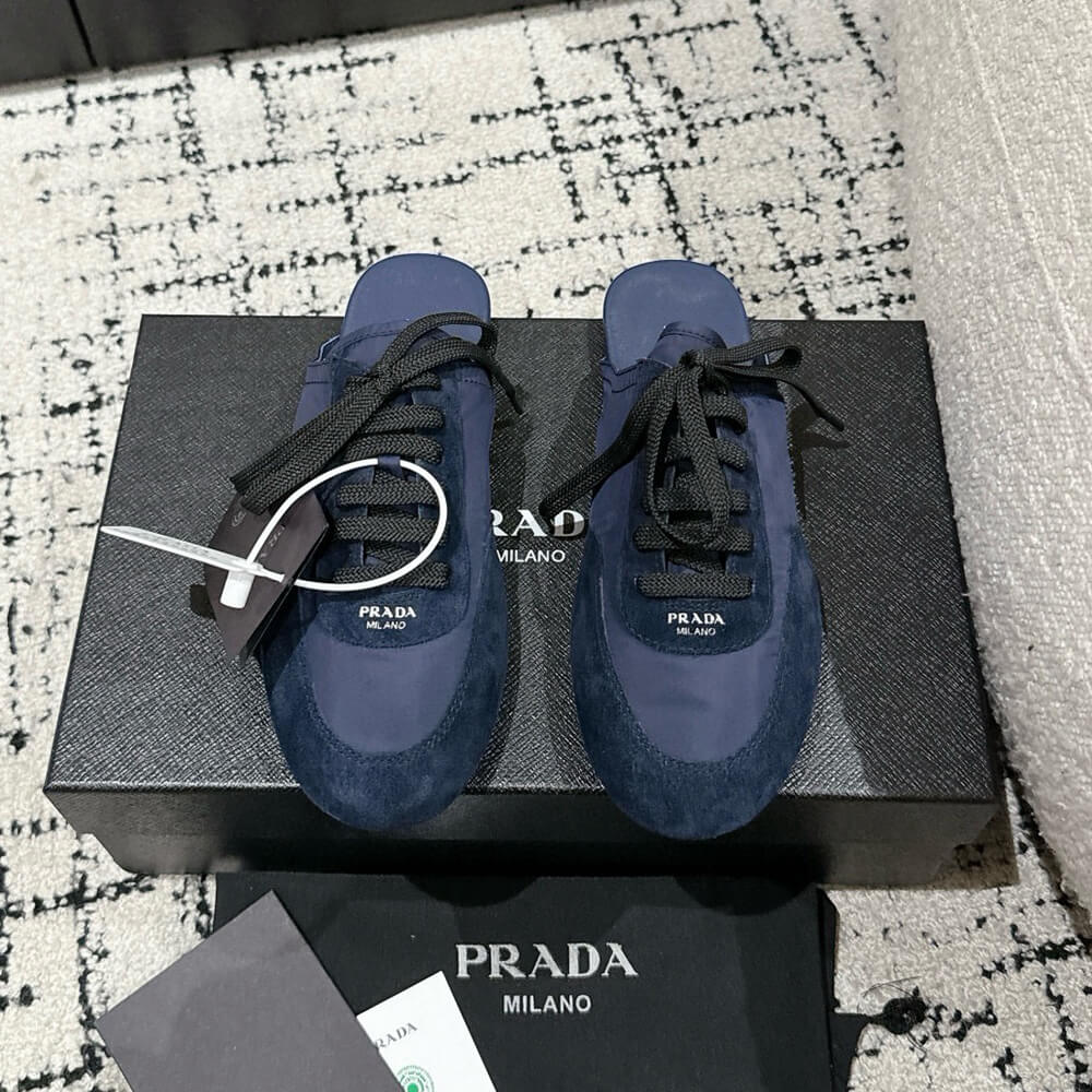 PRADA Collapse Re-Nylon and suede mules