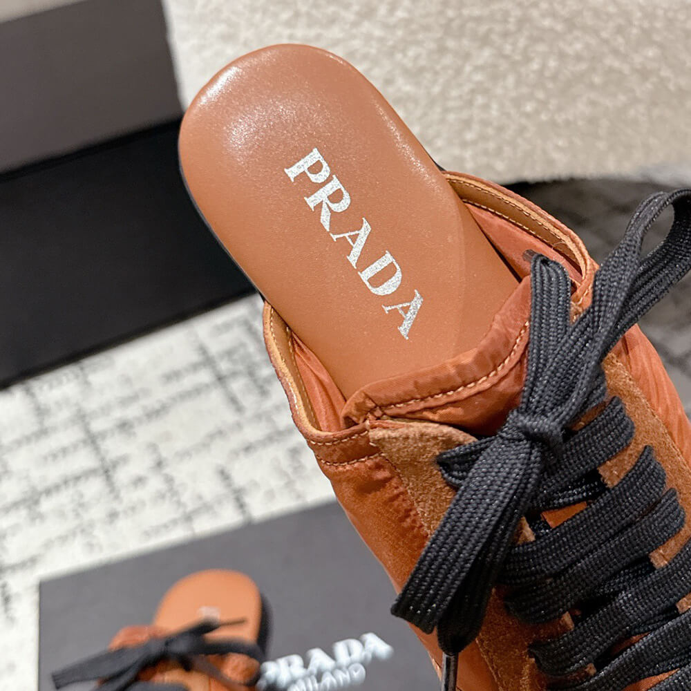 PRADA Collapse Re-Nylon and suede mules