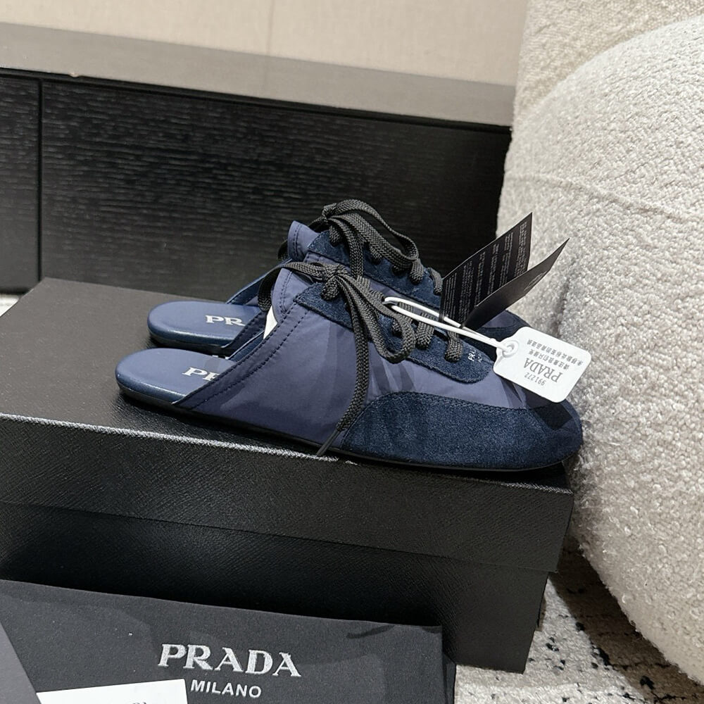 PRADA Collapse Re-Nylon and suede mules