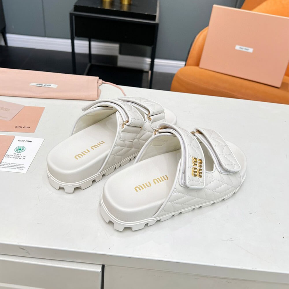 MiuMiu Matelass?? nappa leather slides