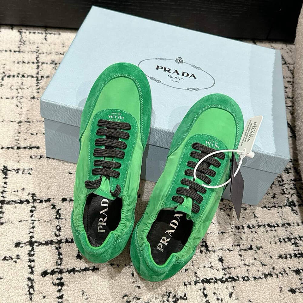 PRADA Collapse Re-Nylon and suede elasticized sneakers
