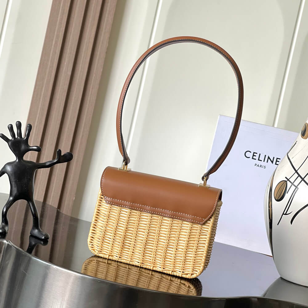 CELINE TEEN GARANCE BAG IN WICKER AND NATURAL CALFSKIN(HIGH-END GRADE)
